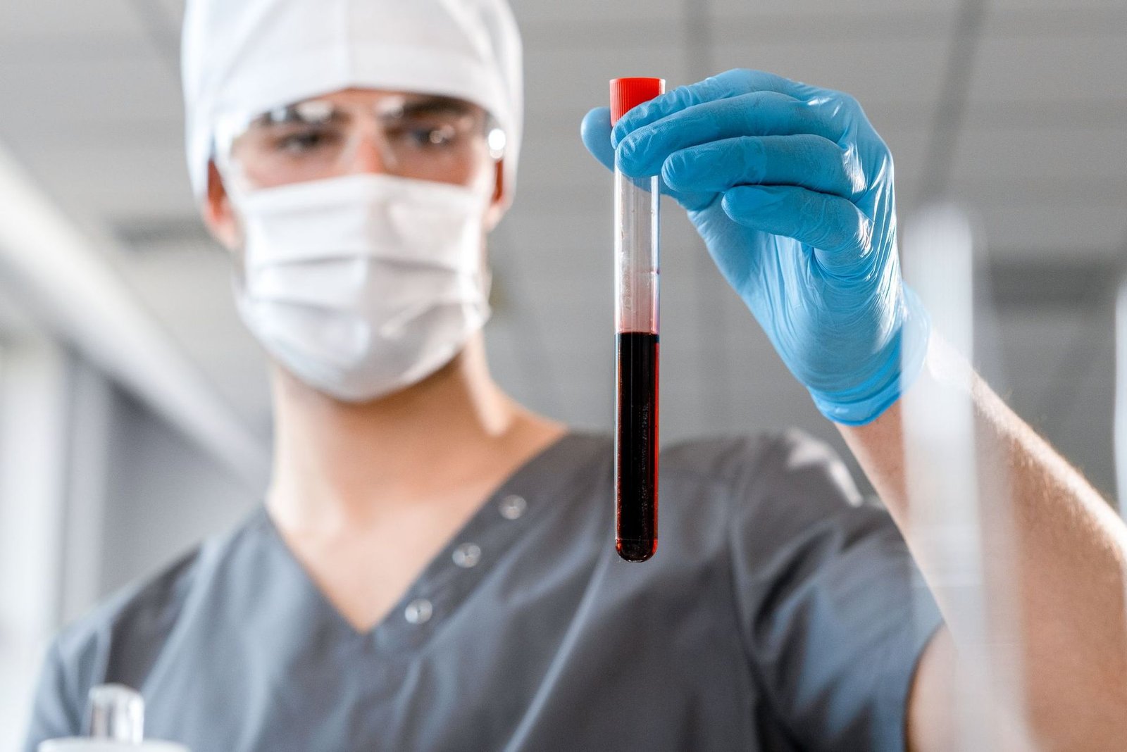 Laboratory technologist checking a blood sample